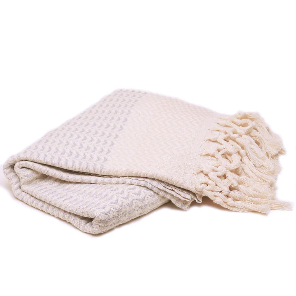 Hamamtuch mit feinem Muster in Rauchblau – 100 % Baumwolle