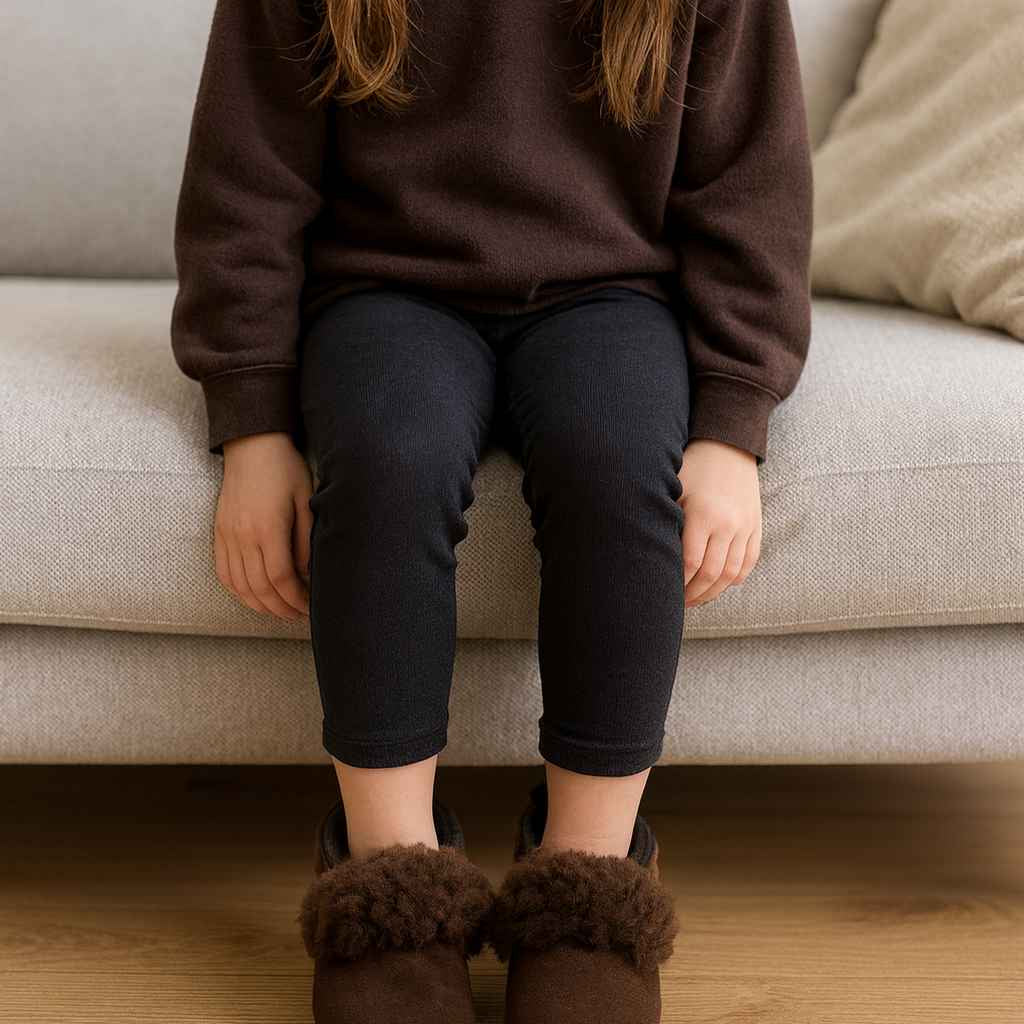 Kinder Lammfell - Hausschuhe in Dunkelbraun – warm, weich & handgefertigt - DENIO