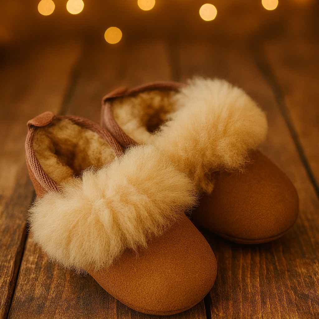 Kinder Lammfell - Hausschuhe in Hellbraun – warm, weich & handgefertigt - DENIO