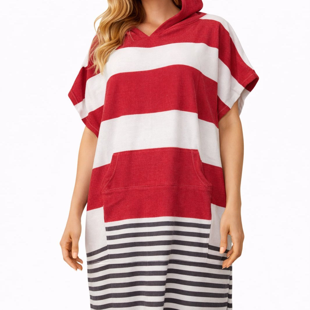 Leichter Surf - Poncho mit Kapuze – ideal für Strand, Sauna, Wellness & Urlaub - DENIO