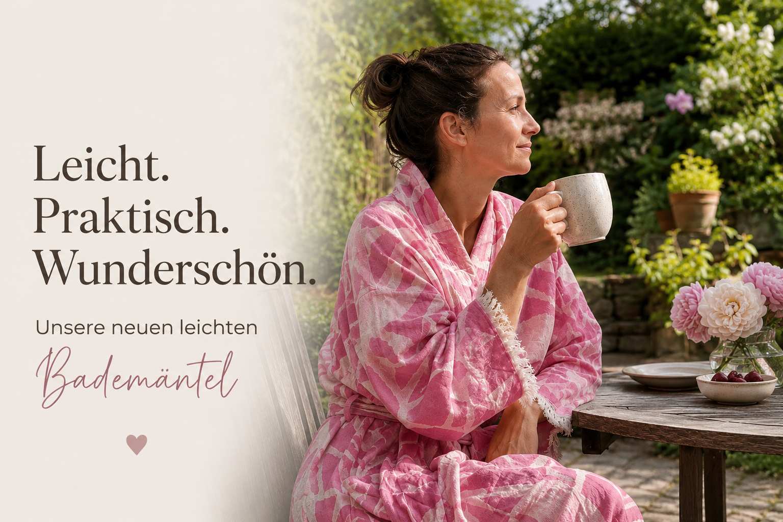 Leichter Damen Bademantel aus Baumwolle in Rosa – schnelltrocknend, weich und ideal für Wellness, Sauna, Spa und Reisen von DENIO Home