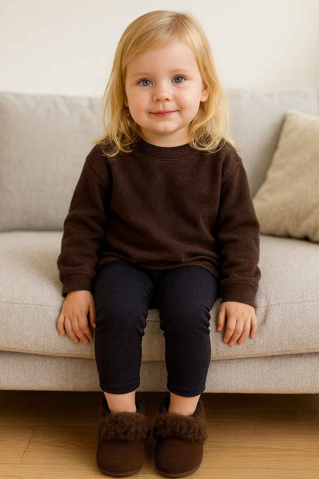 Kinder Lammfell - Hausschuhe in Dunkelbraun – warm, weich & handgefertigt - DENIO