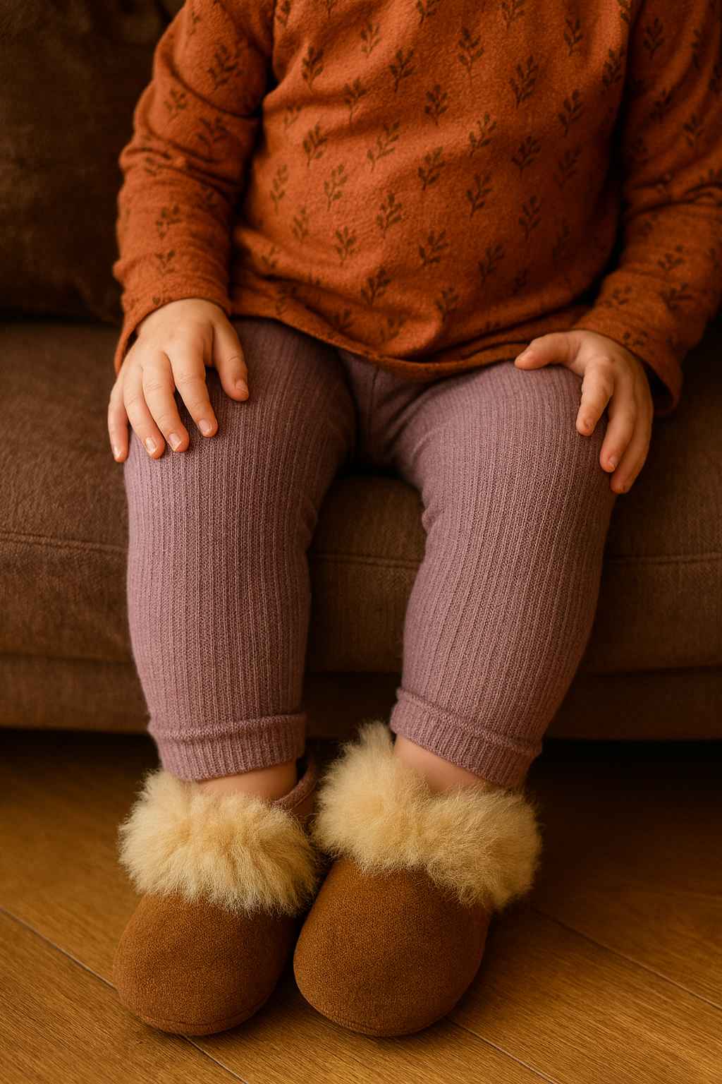 Kinder Lammfell - Hausschuhe in Hellbraun – warm, weich & handgefertigt - DENIO