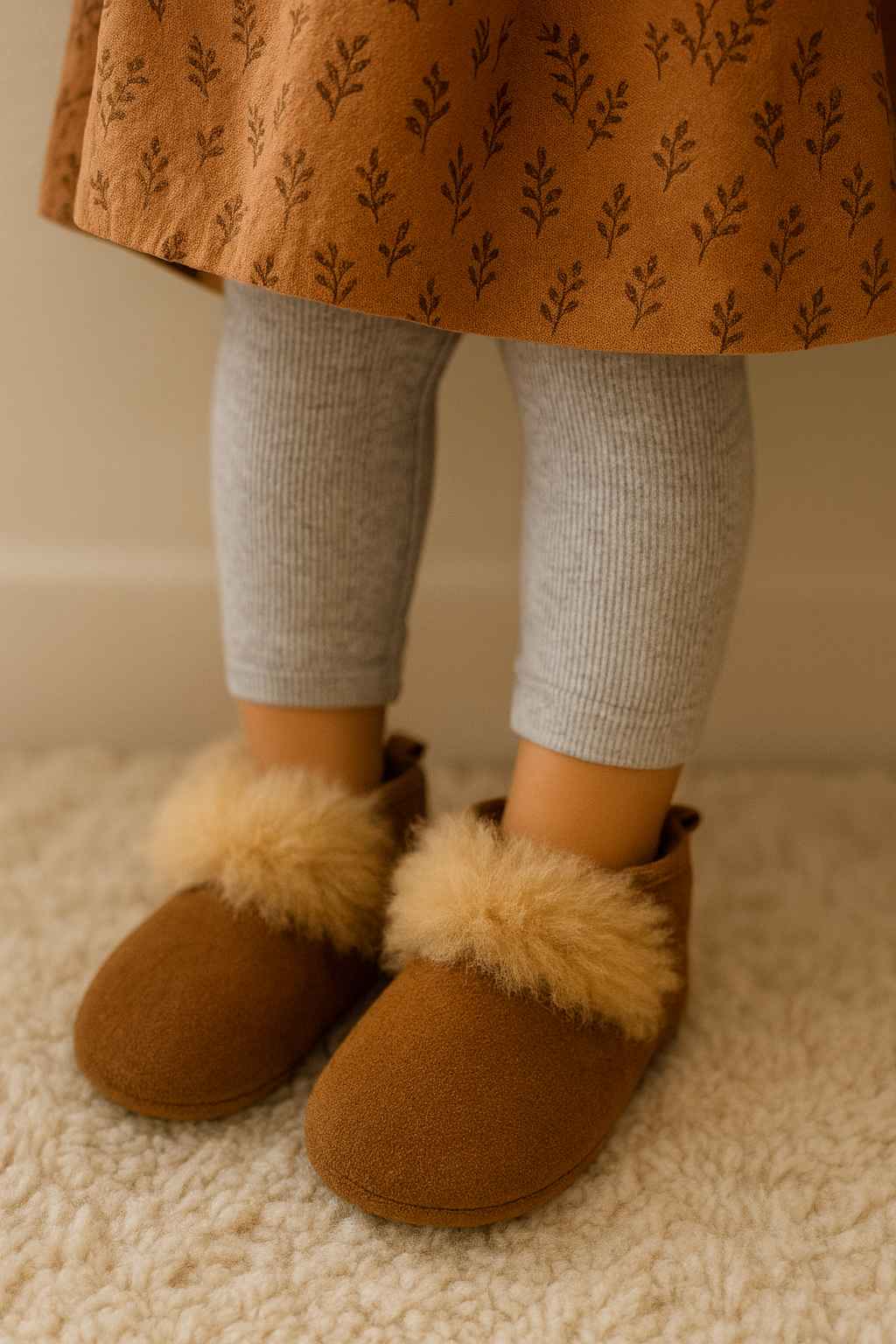 Kinder Lammfell - Hausschuhe in Hellbraun – warm, weich & handgefertigt - DENIO
