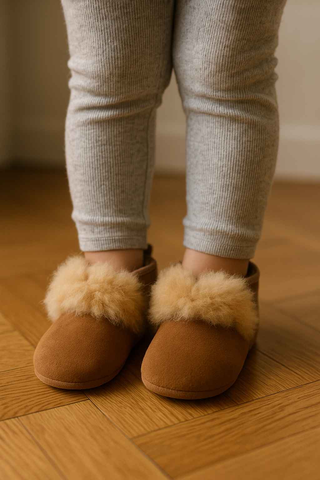 Kinder Lammfell - Hausschuhe in Hellbraun – warm, weich & handgefertigt - DENIO