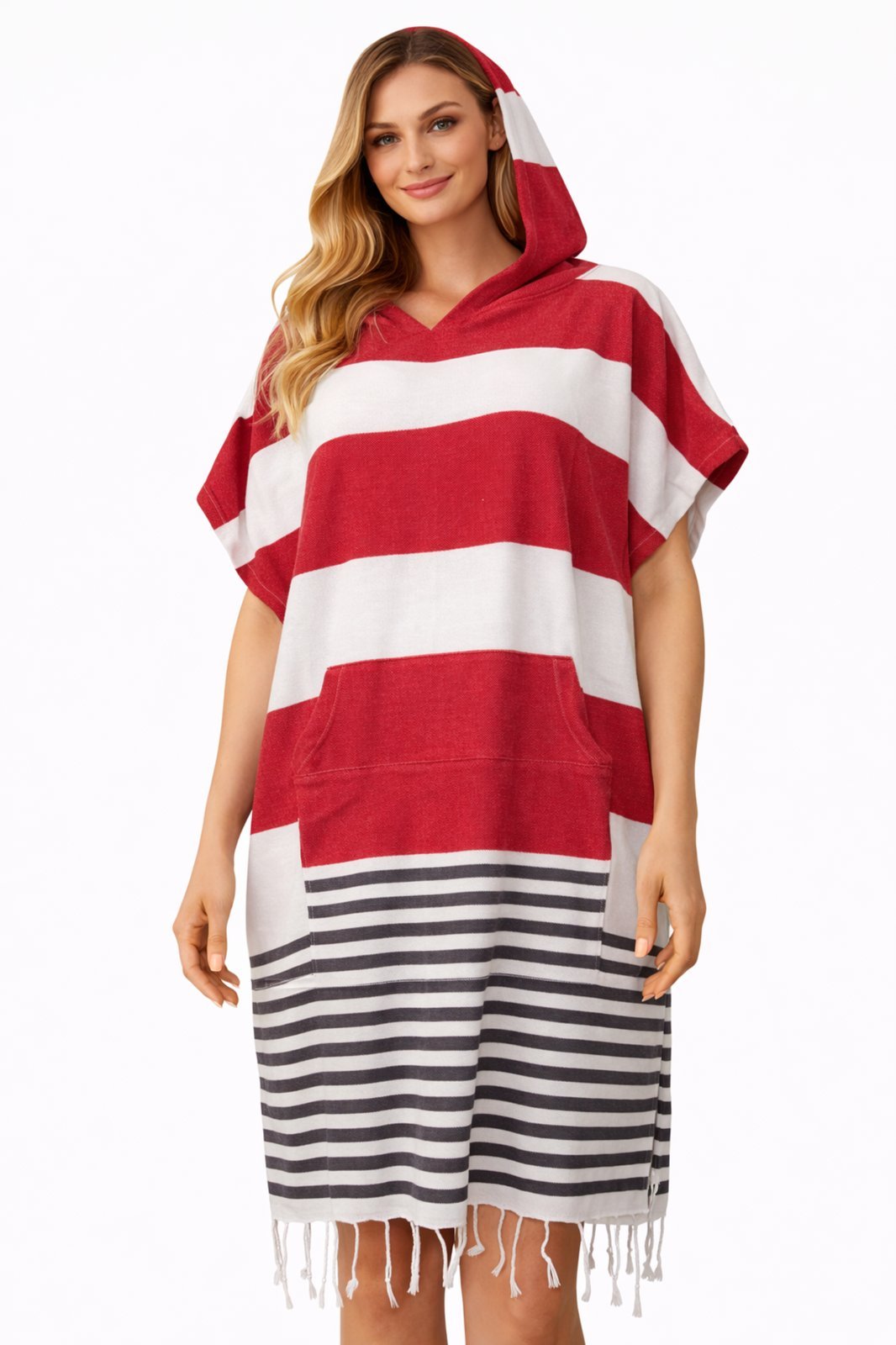 Leichter Surf - Poncho mit Kapuze – ideal für Strand, Sauna, Wellness & Urlaub - DENIO