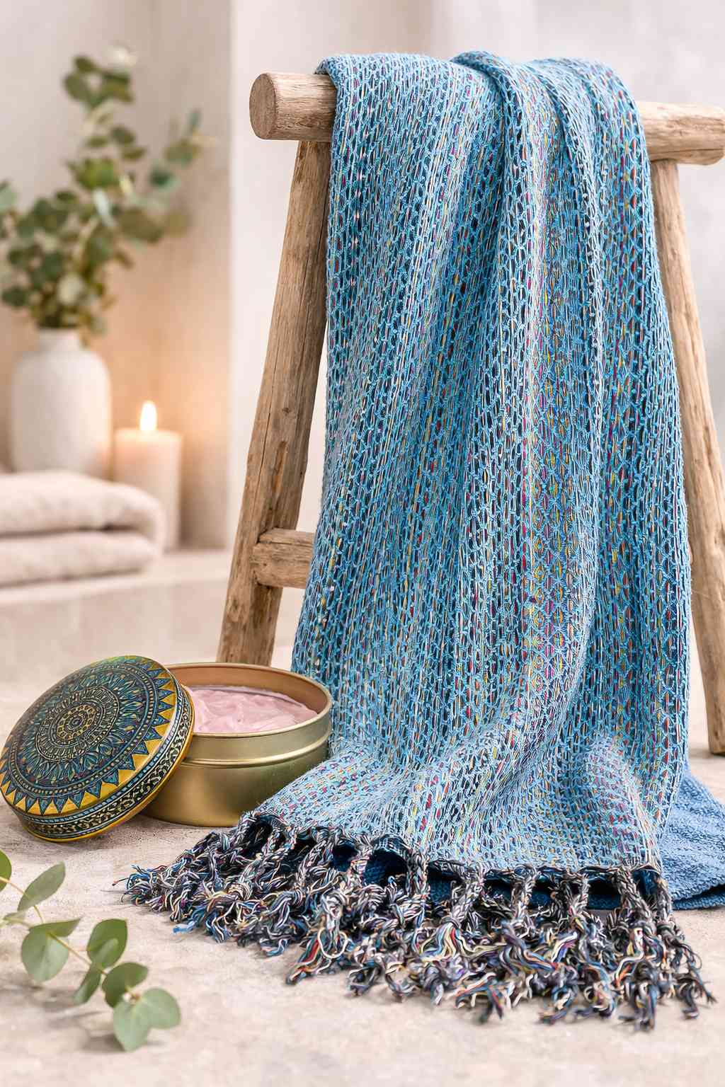 Wellness Geschenkset mit Hamamtuch aus Baumwolle und Naturseife in dekorativer Dose